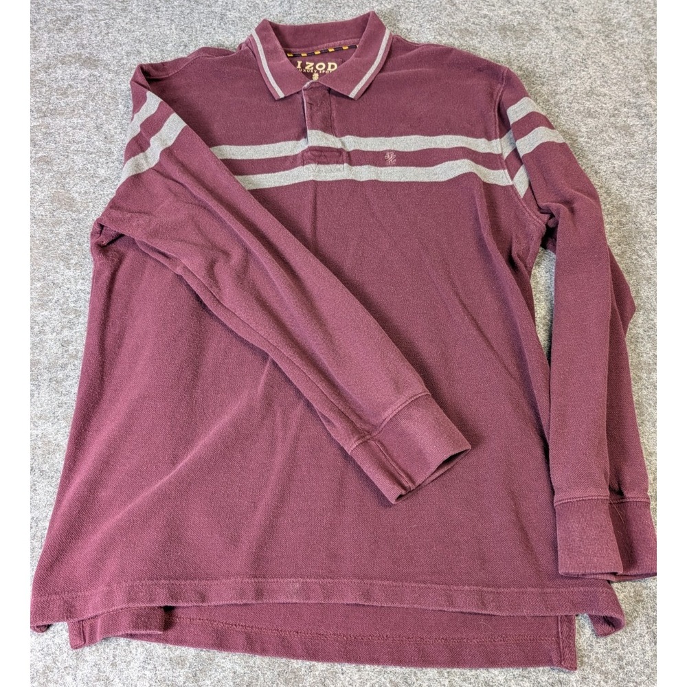 Izod Luxury Sport Vintage Wash Men's Long-sleeve Polo Maroon/Gray Stripes XL